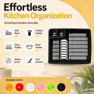 Plastic Dish Drainer with Drip Tray UK | Large 47cm Dish Rack | 12 Colours | Buzz Trove