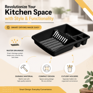 Plastic Dish Drainer with Drip Tray UK | Large 47cm Dish Rack | 12 Colours | Buzz Trove