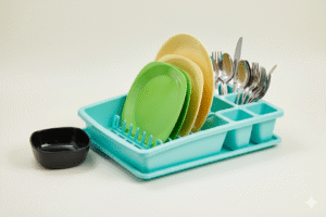 Buzztrove Plastic Dish drainer with drip tray utensil plate holder dish rack drainer