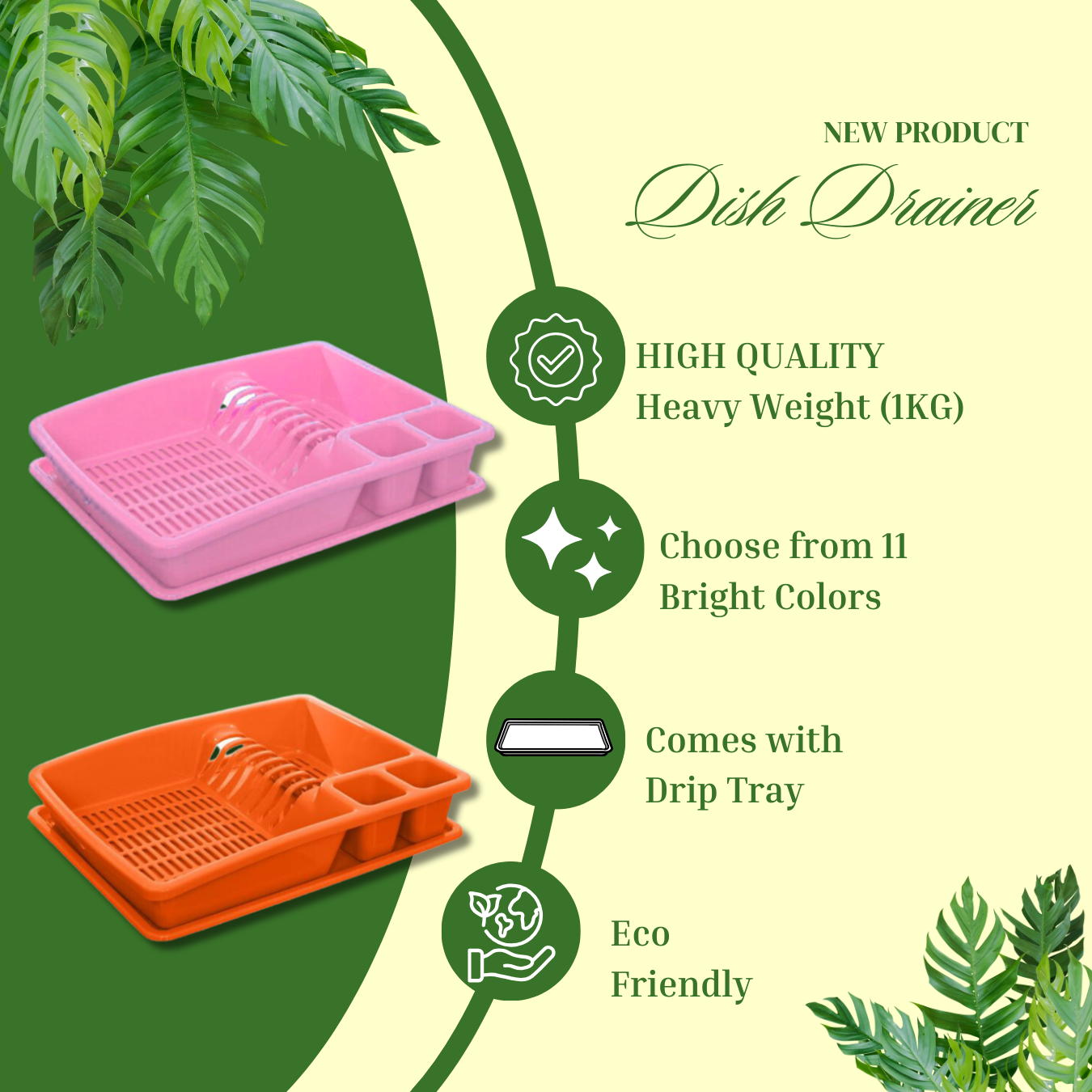 Buzztrove Plastic Dish drainer with drip tray utensil plate holder dish rack drainer - Image 2